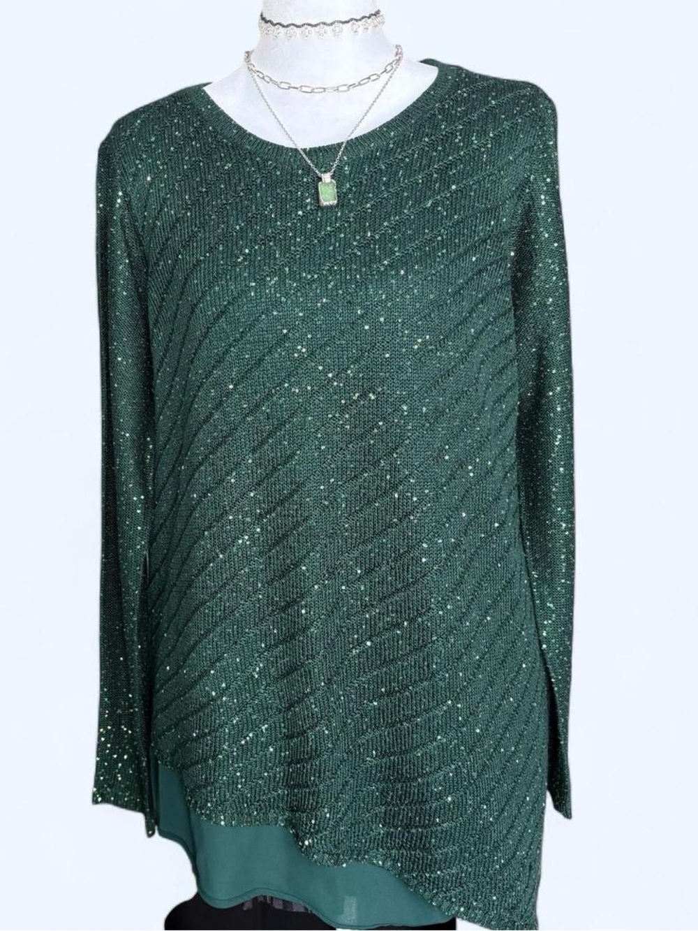 Asymmetrical sequins crewneck sweater